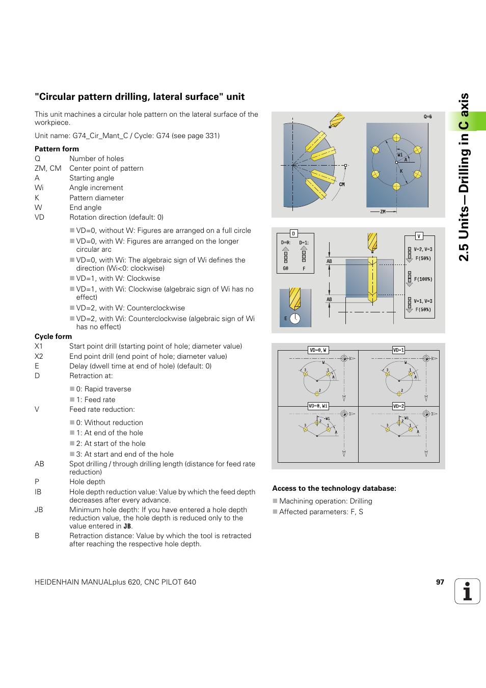 Circular pattern drilling, lateral surface" unit, 5 units—dr illing in c axis | HEIDENHAIN SW 54843x-03 DIN Programming User Manual | Page 97 / 622