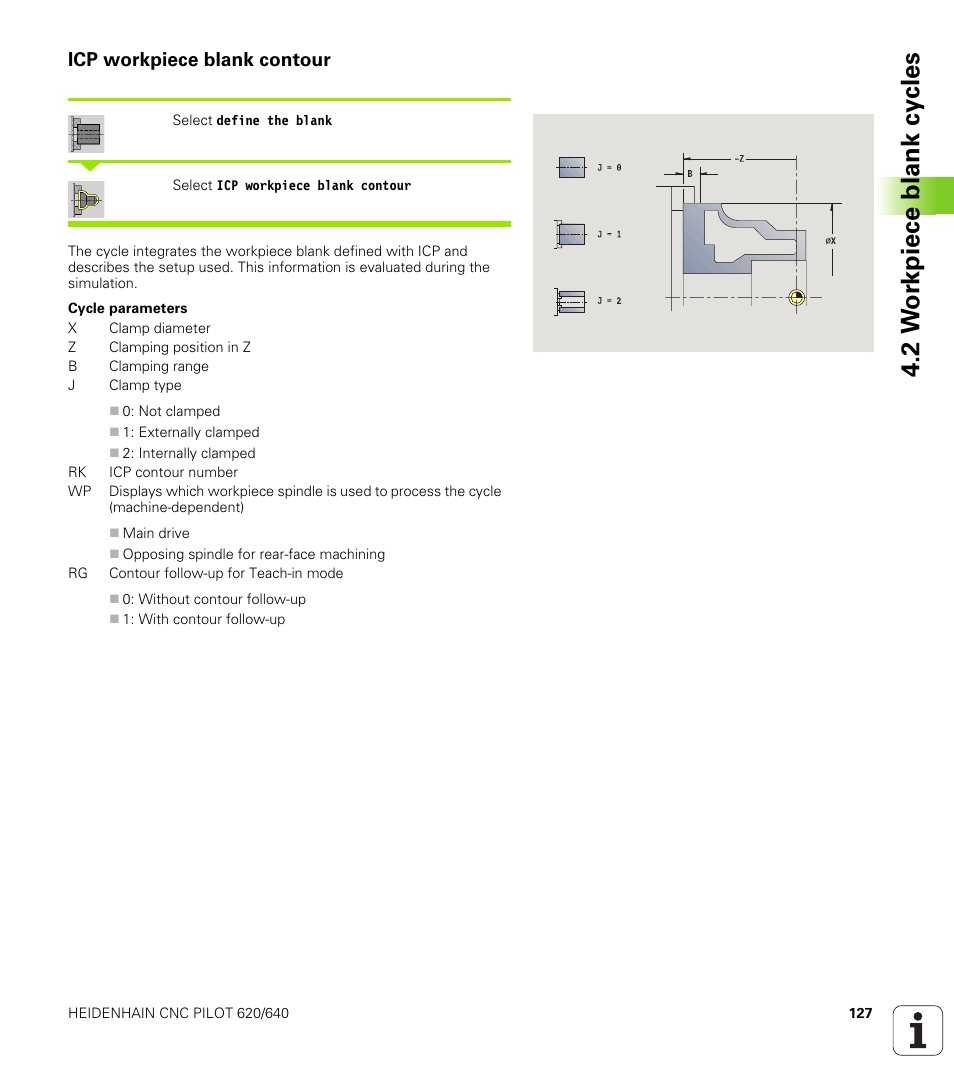 Icp workpiece blank contour, 2 w o rk piece blank cy cles | HEIDENHAIN SW 688945-03 User Manual | Page 127 / 599