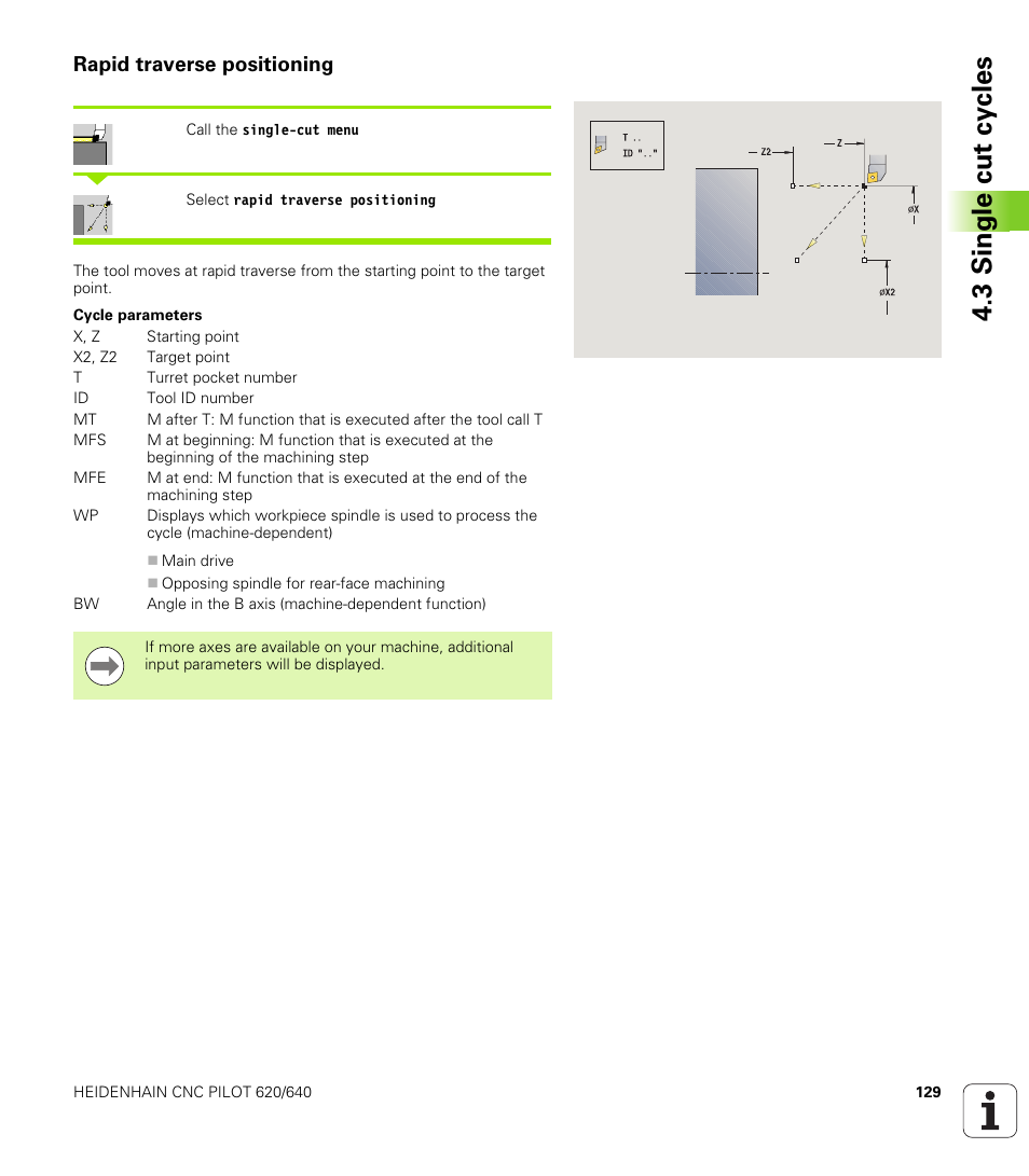 Rapid traverse positioning, 3 single cut cy cles | HEIDENHAIN SW 688945-03 User Manual | Page 129 / 599