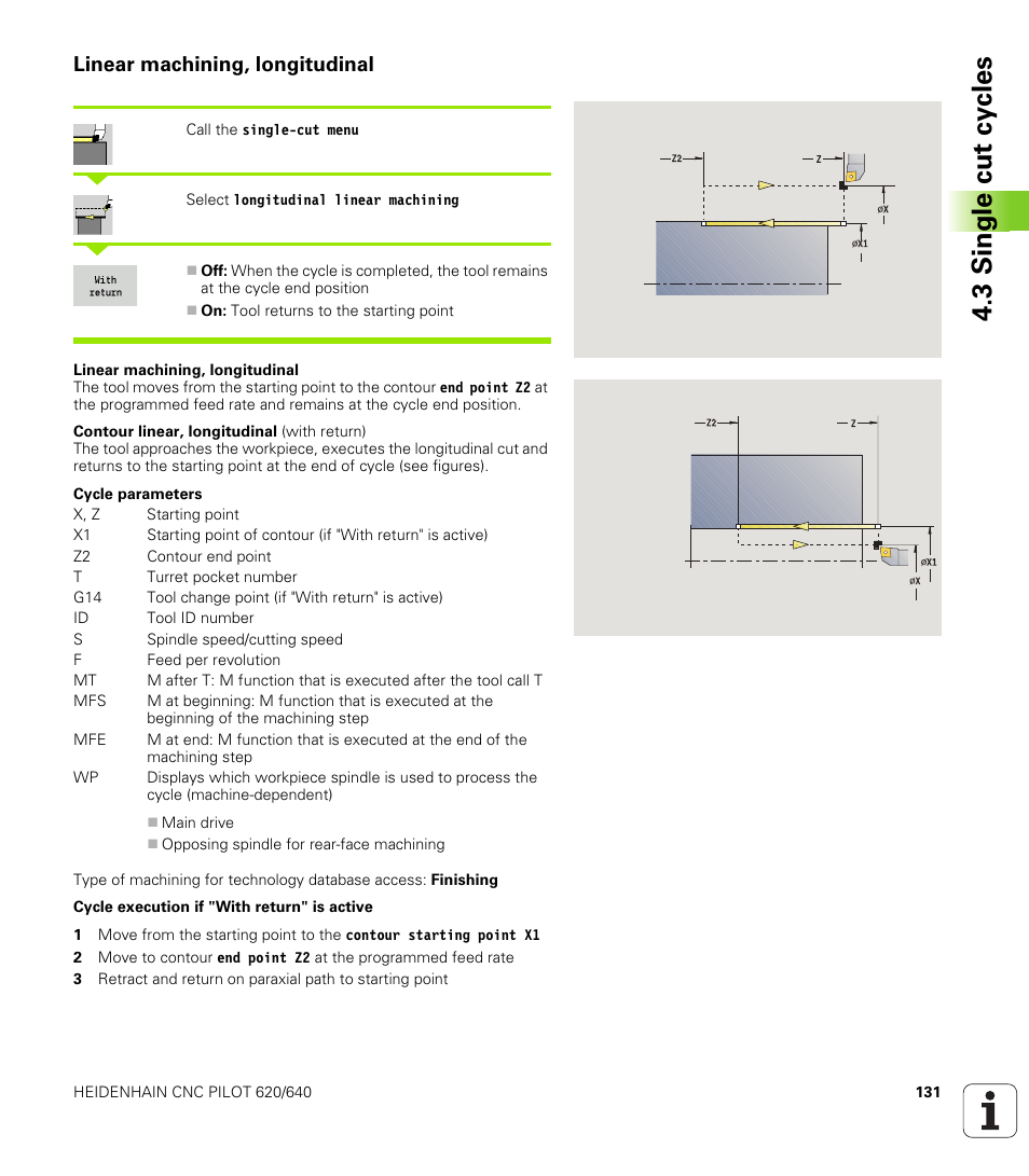 Linear machining, longitudinal, 3 single cut cy cles | HEIDENHAIN SW 688945-03 User Manual | Page 131 / 599