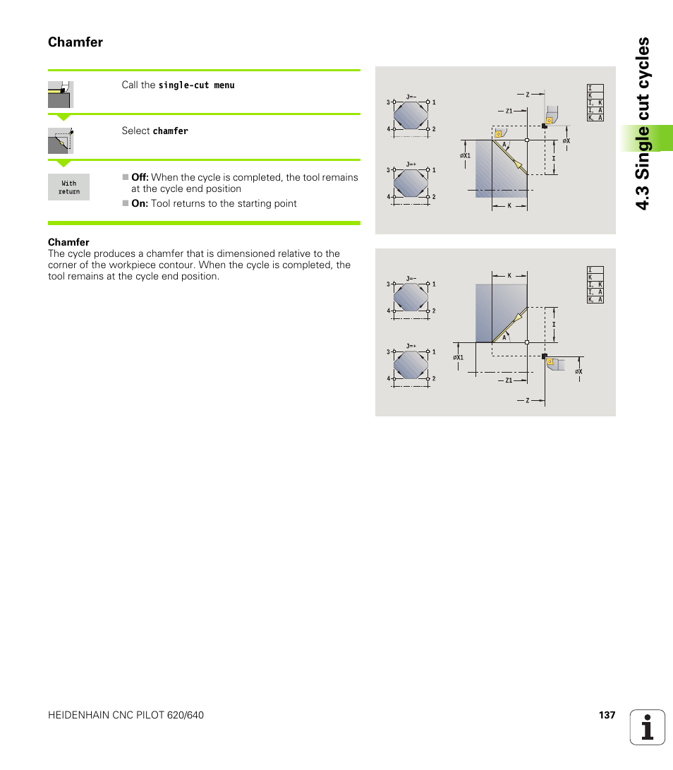 Chamfer, 3 single cut cy cles | HEIDENHAIN SW 688945-03 User Manual | Page 137 / 599