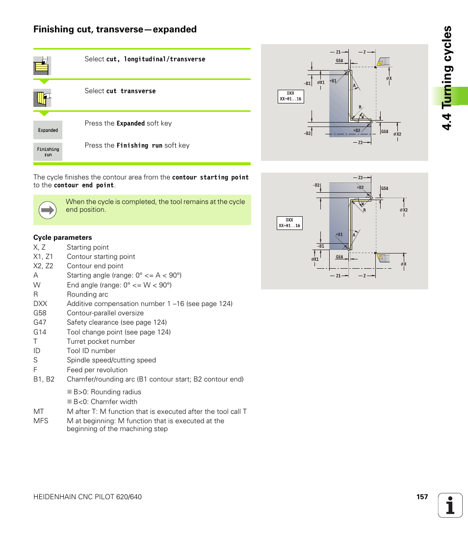 Finishing cut, transverse—expanded, 4 t u rn ing cy cles | HEIDENHAIN SW 688945-03 User Manual | Page 157 / 599