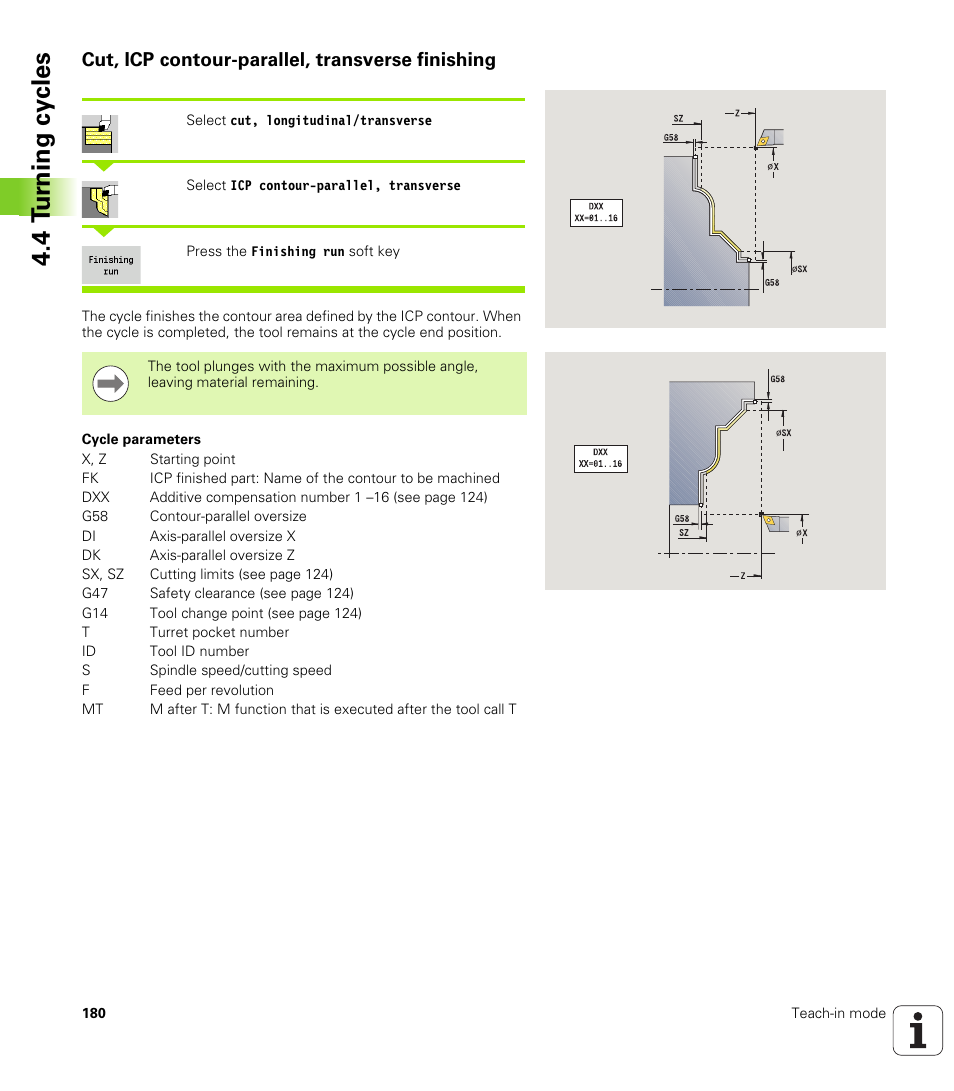 Cut, icp contour-parallel, transverse finishing, 4 t u rn ing cy cles | HEIDENHAIN SW 688945-03 User Manual | Page 180 / 599