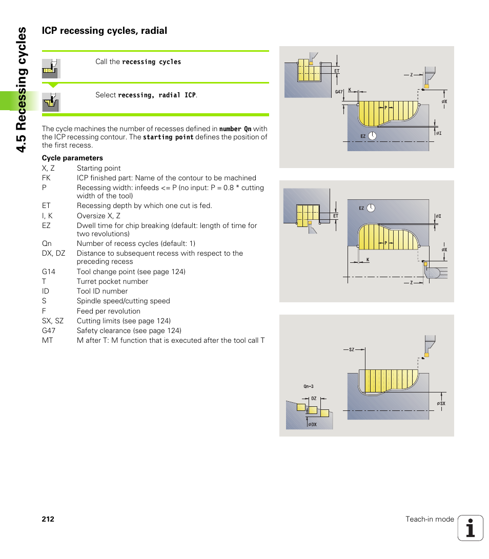 Icp recessing cycles, radial, 5 recessing cy cles | HEIDENHAIN SW 688945-03 User Manual | Page 212 / 599