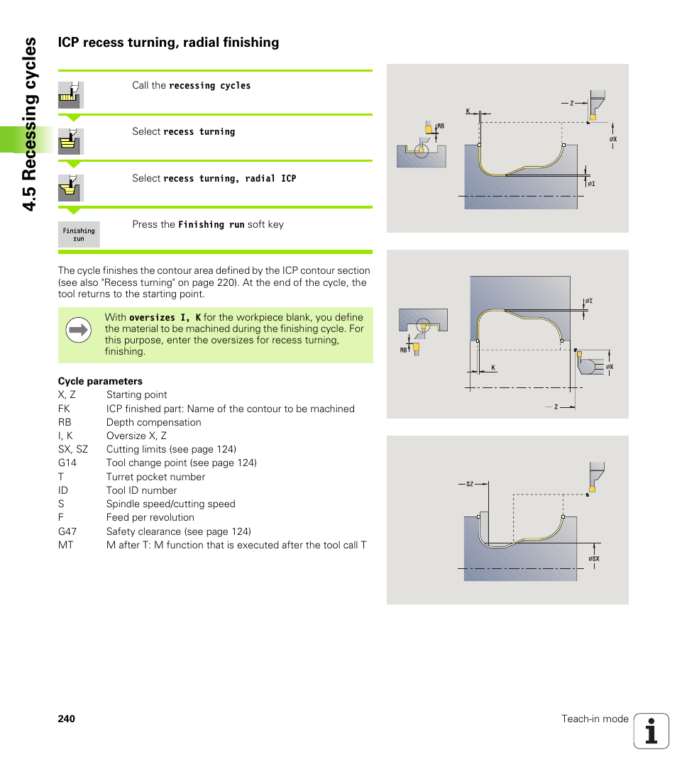 Icp recess turning, radial finishing, 5 recessing cy cles | HEIDENHAIN SW 688945-03 User Manual | Page 240 / 599