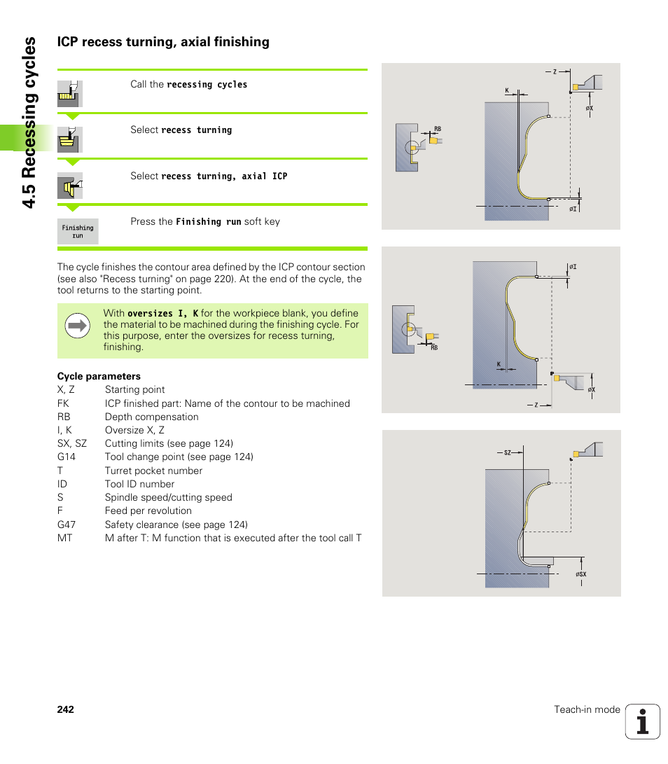 Icp recess turning, axial finishing, 5 recessing cy cles | HEIDENHAIN SW 688945-03 User Manual | Page 242 / 599