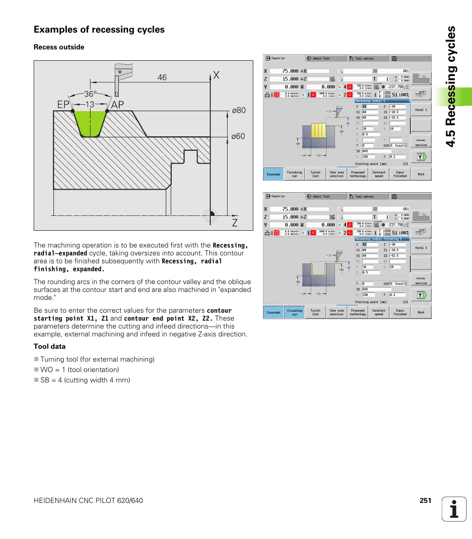 Examples of recessing cycles, 5 recessing cy cles | HEIDENHAIN SW 688945-03 User Manual | Page 251 / 599