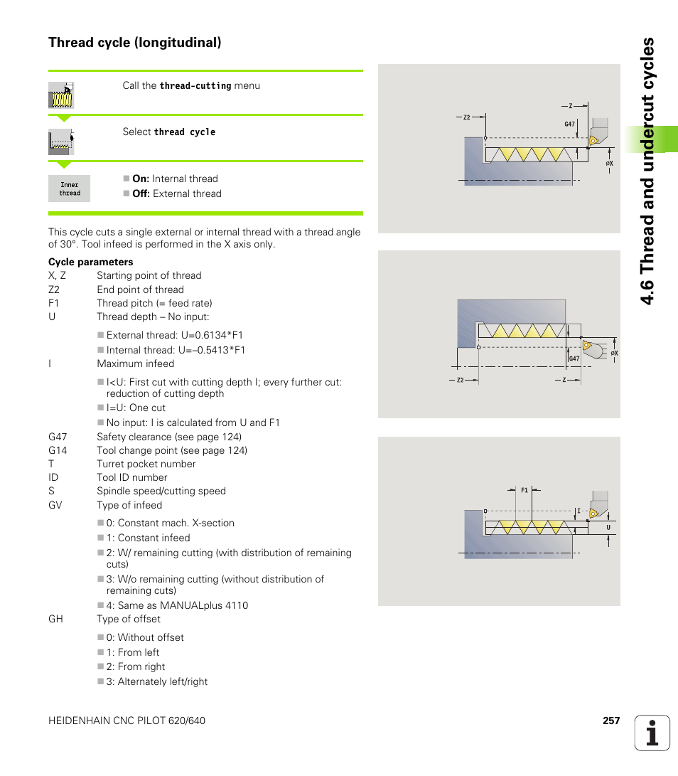 Thread cycle (longitudinal), 6 thr ead and under c ut cy cles | HEIDENHAIN SW 688945-03 User Manual | Page 257 / 599