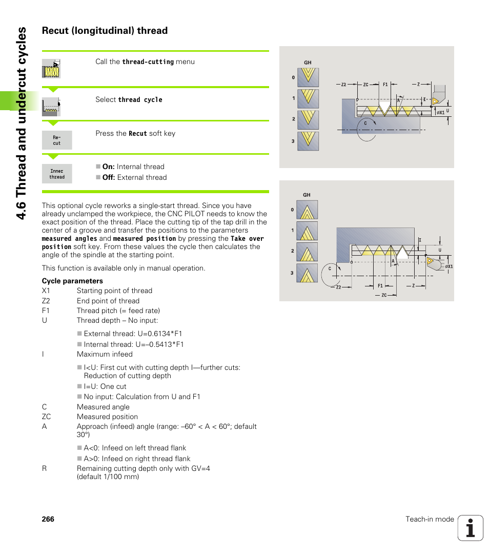 Recut (longitudinal) thread, 6 thr ead and under c ut cy cles | HEIDENHAIN SW 688945-03 User Manual | Page 266 / 599