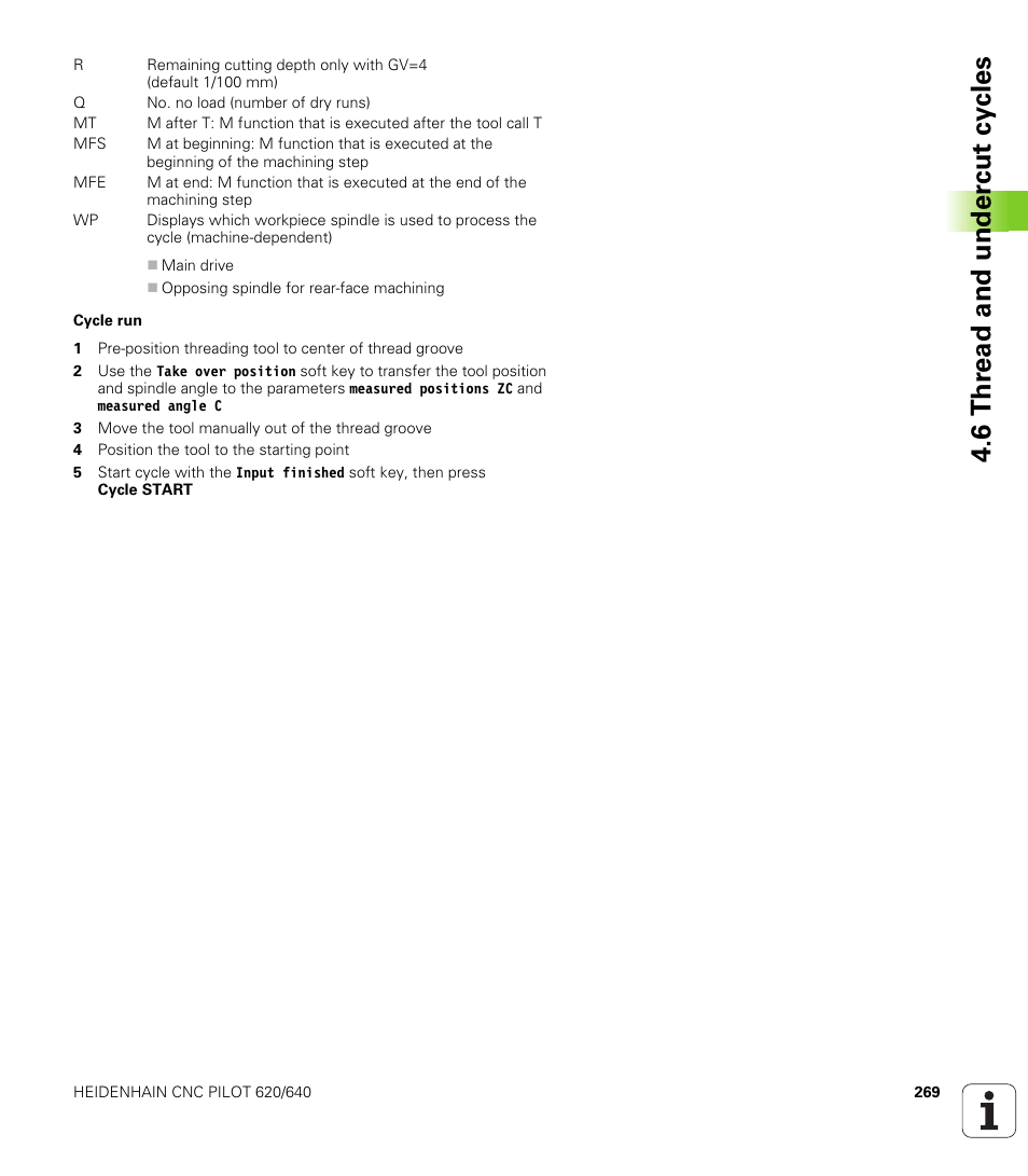 6 thr ead and under c ut cy cles | HEIDENHAIN SW 688945-03 User Manual | Page 269 / 599