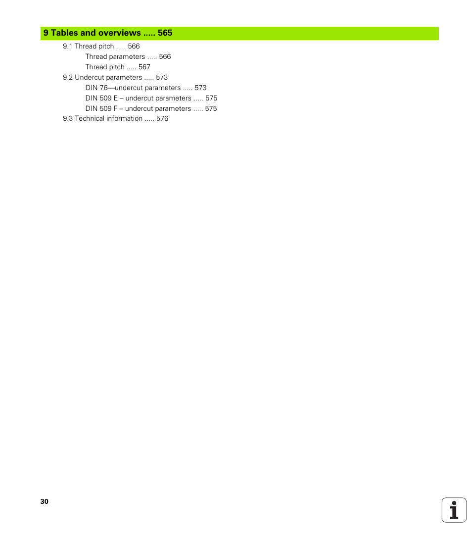 9 tables and overviews | HEIDENHAIN SW 688945-03 User Manual | Page 30 / 599