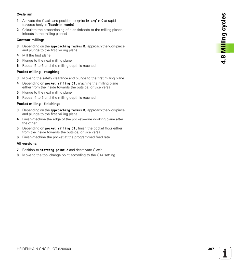 8 milling cy cles | HEIDENHAIN SW 688945-03 User Manual | Page 307 / 599
