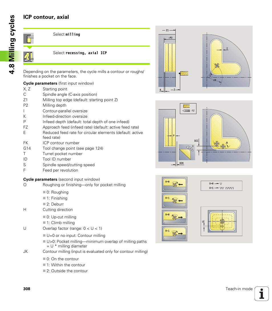 Icp contour, axial, 8 milling cy cles | HEIDENHAIN SW 688945-03 User Manual | Page 308 / 599