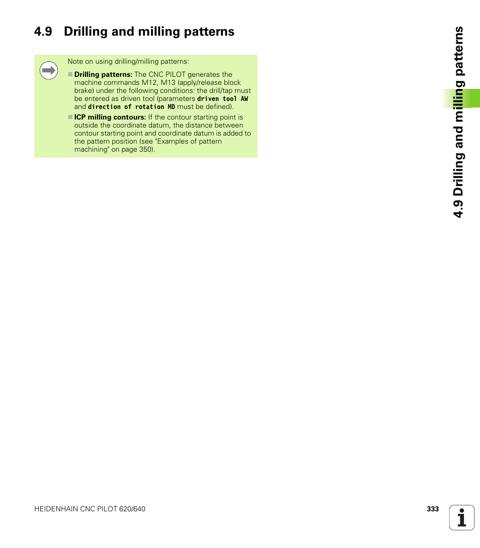 9 drilling and milling patterns | HEIDENHAIN SW 688945-03 User Manual | Page 333 / 599