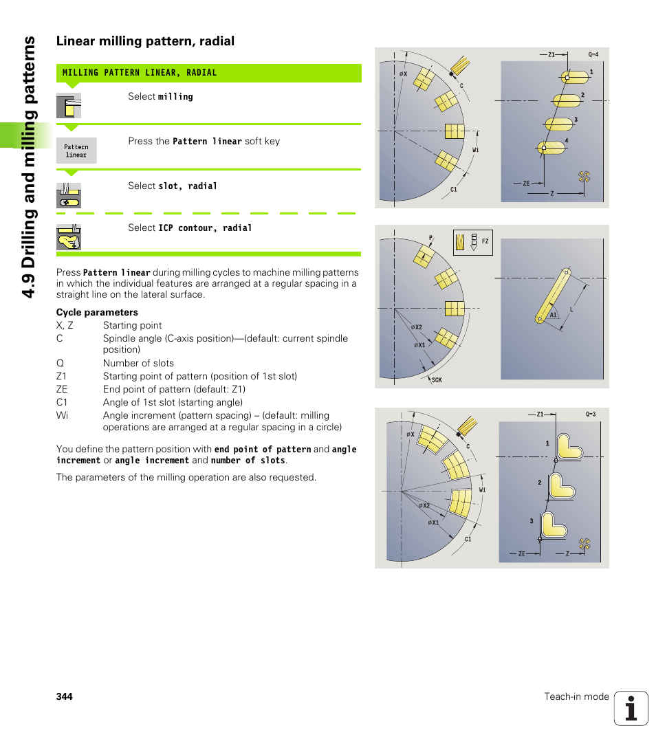 Linear milling pattern, radial, 9 dr illing and milling pat ter ns | HEIDENHAIN SW 688945-03 User Manual | Page 344 / 599