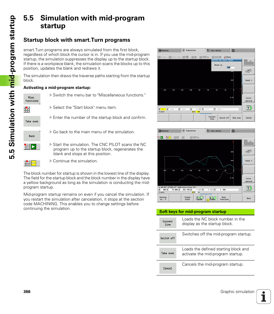 5 simulation with mid-program startup, Startup block with smart.turn programs | HEIDENHAIN SW 688945-03 User Manual | Page 366 / 599