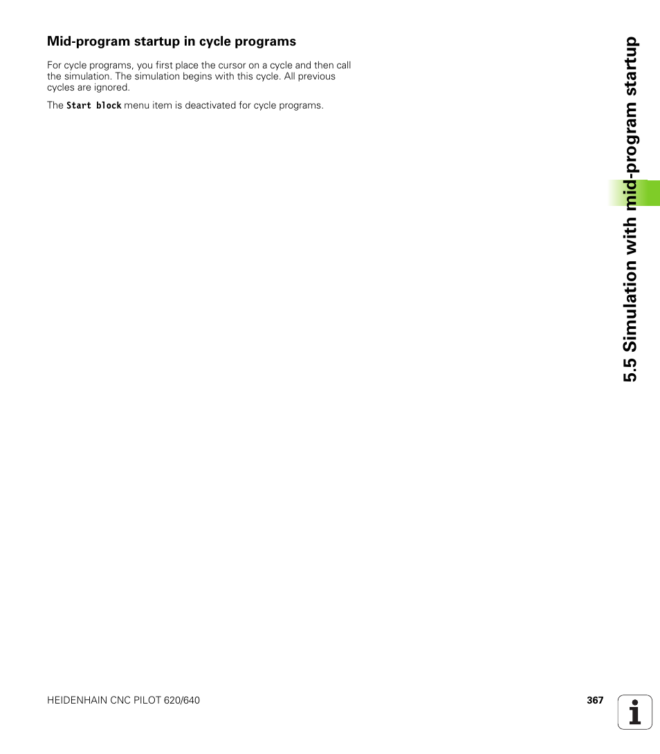 Mid-program startup in cycle programs, 5 simulation with mid-pr ogr am star tu p | HEIDENHAIN SW 688945-03 User Manual | Page 367 / 599