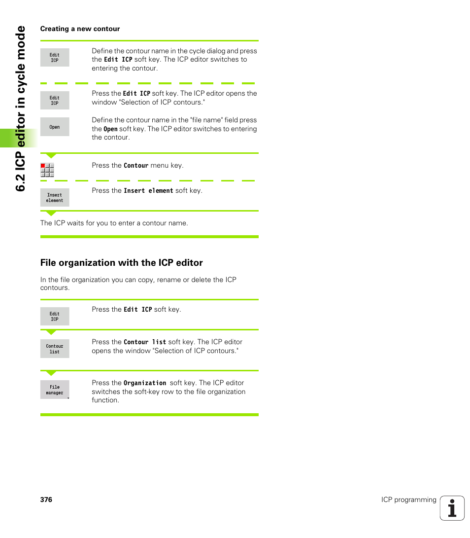 File organization with the icp editor, 2 icp edit or in cy cle mode | HEIDENHAIN SW 688945-03 User Manual | Page 376 / 599