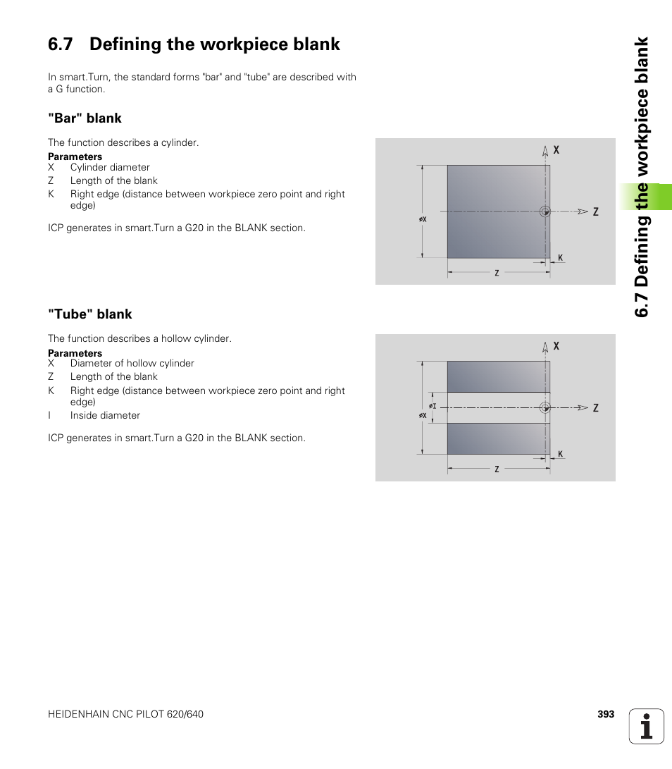 7 defining the workpiece blank, Bar" blank, Tube" blank | HEIDENHAIN SW 688945-03 User Manual | Page 393 / 599
