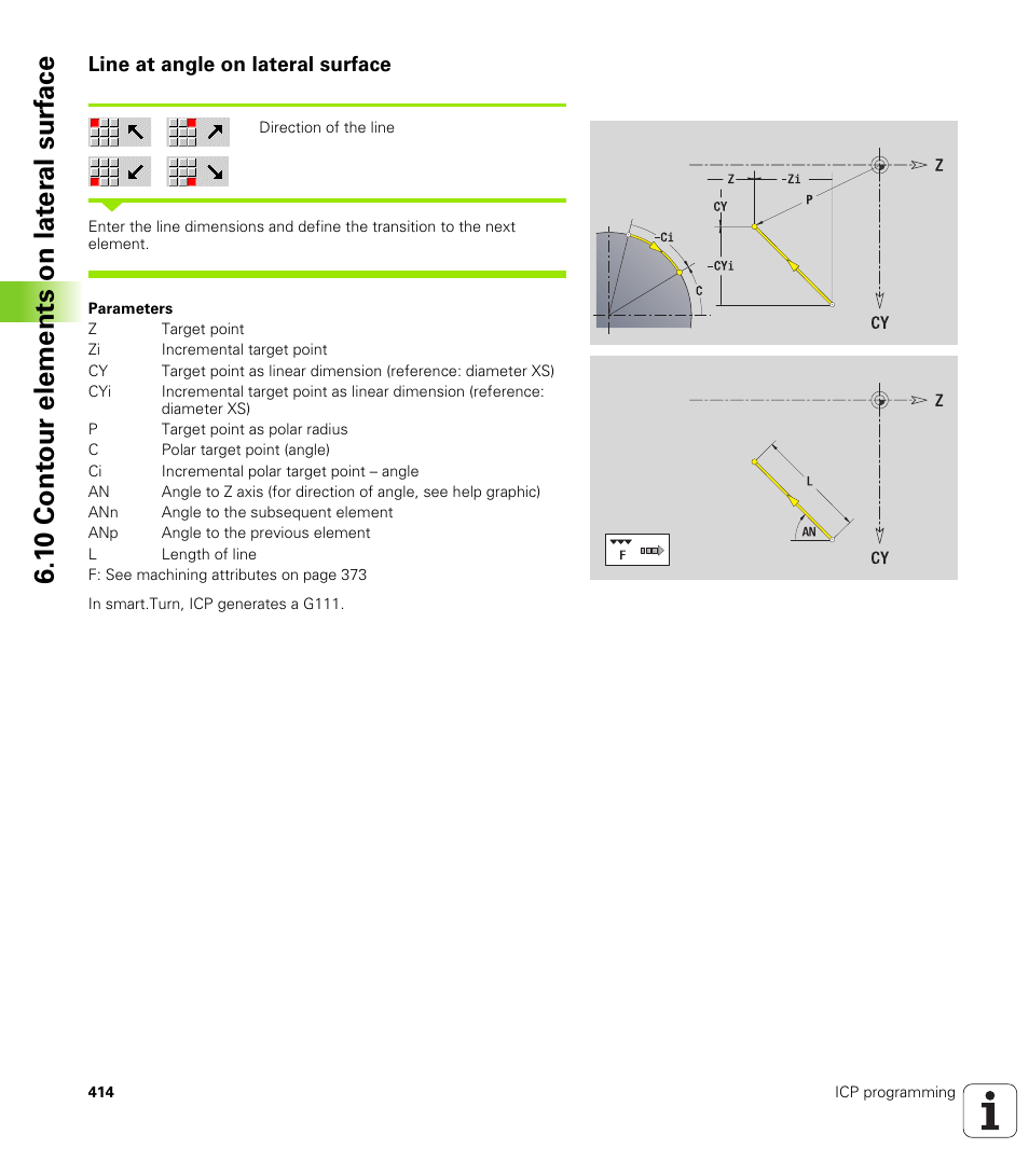 Line at angle on lateral surface, 1 0 cont our elements on lat e ra l surf ace | HEIDENHAIN SW 688945-03 User Manual | Page 414 / 599