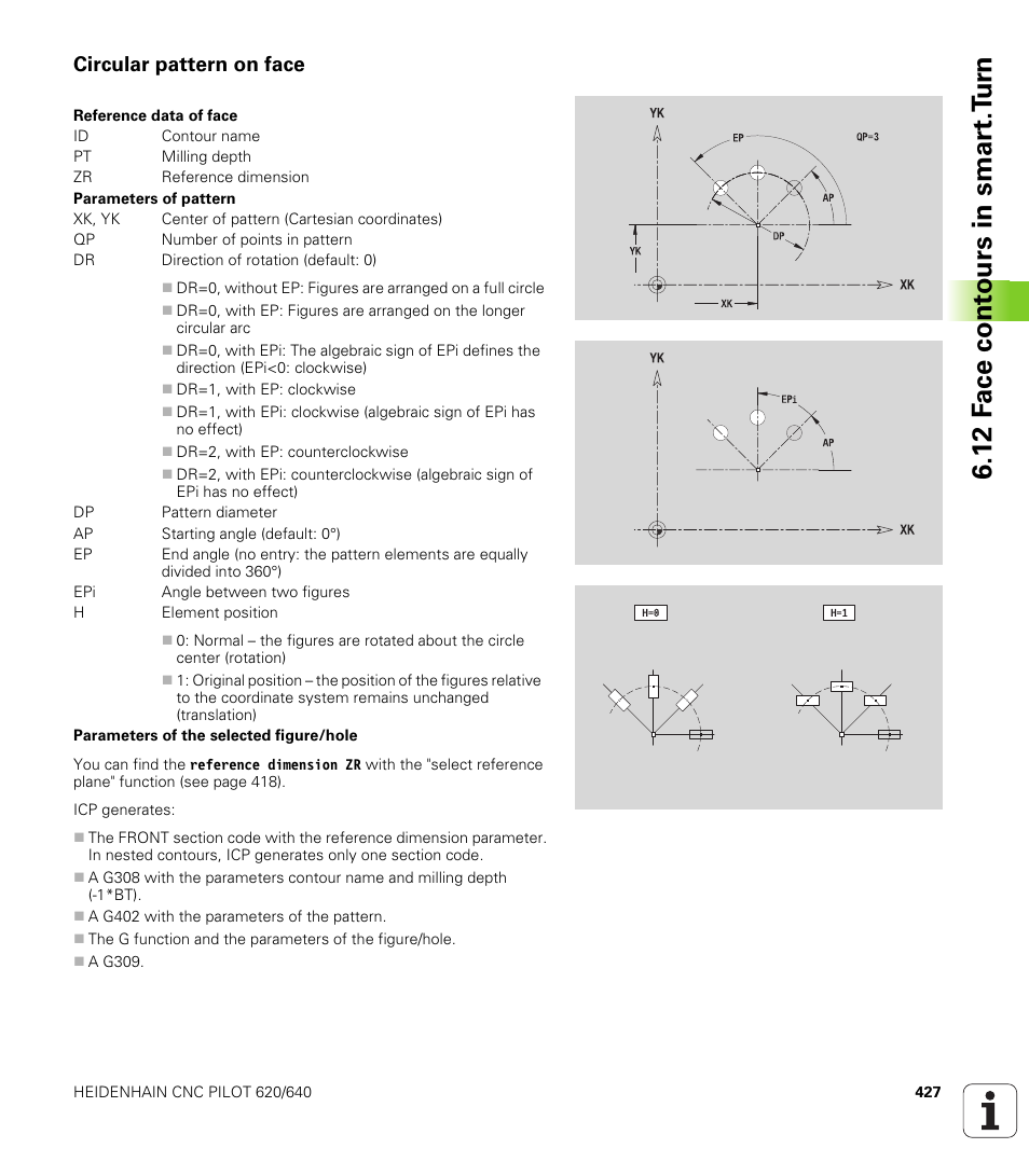 Circular pattern on face, 12 f a ce cont ours in smar t.t u rn | HEIDENHAIN SW 688945-03 User Manual | Page 427 / 599