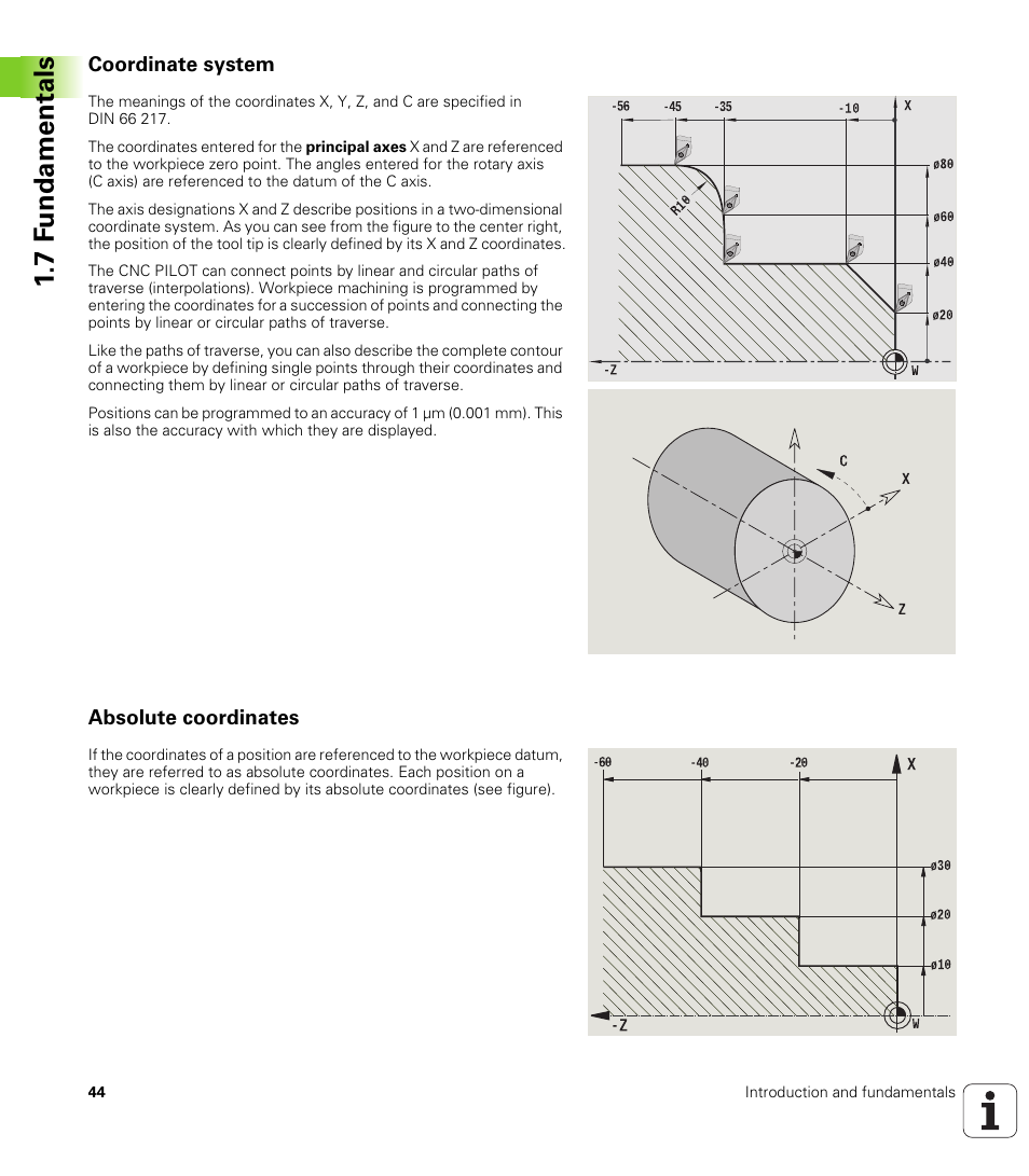 Coordinate system, Absolute coordinates, 7 f undamentals | HEIDENHAIN SW 688945-03 User Manual | Page 44 / 599