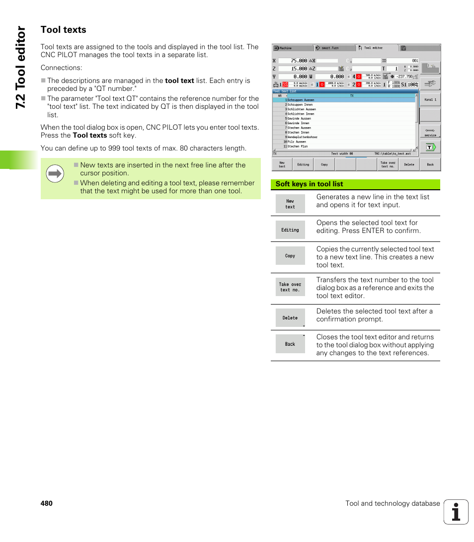 Tool texts, 2 t ool edit or | HEIDENHAIN SW 688945-03 User Manual | Page 480 / 599