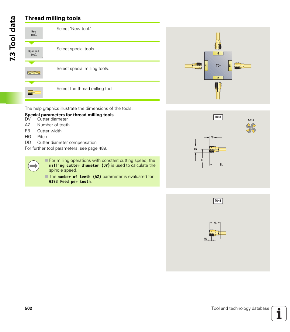 Thread milling tools, 3 t ool data | HEIDENHAIN SW 688945-03 User Manual | Page 502 / 599