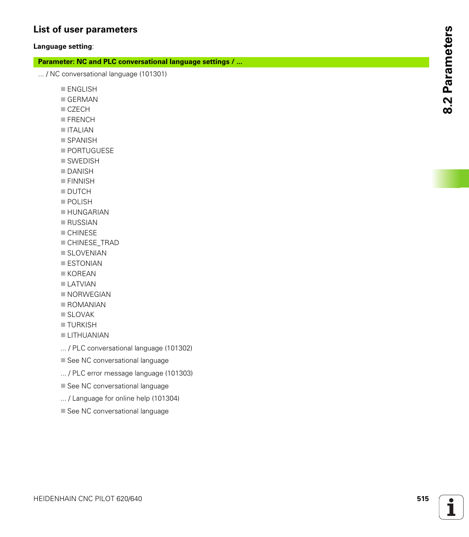 List of user parameters, 2 p a ra met e rs | HEIDENHAIN SW 688945-03 User Manual | Page 515 / 599