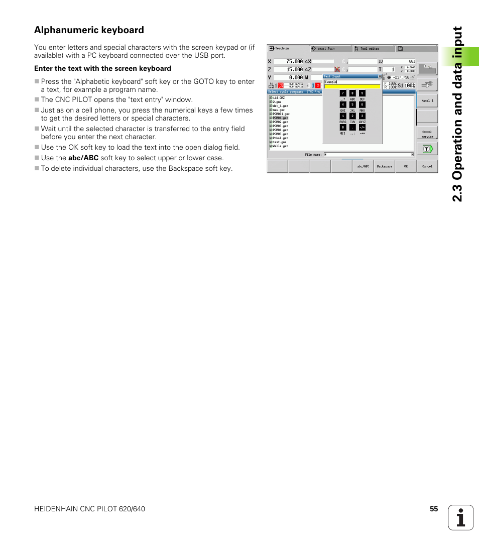 Alphanumeric keyboard, 3 oper ation and data input | HEIDENHAIN SW 688945-03 User Manual | Page 55 / 599