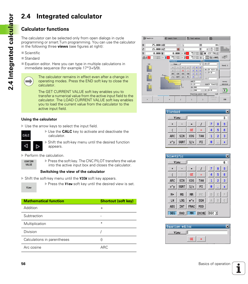 4 integrated calculator, Calculator functions | HEIDENHAIN SW 688945-03 User Manual | Page 56 / 599