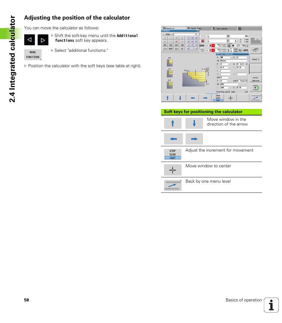 Adjusting the position of the calculator, 4 int e gr at ed calculat or | HEIDENHAIN SW 688945-03 User Manual | Page 58 / 599