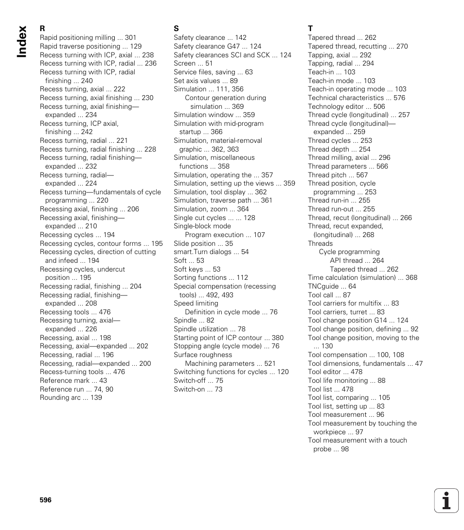 Index | HEIDENHAIN SW 688945-03 User Manual | Page 596 / 599