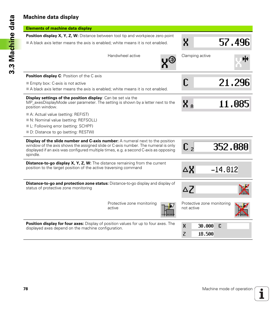 Machine data display, 3 mac h ine data | HEIDENHAIN SW 688945-03 User Manual | Page 78 / 599