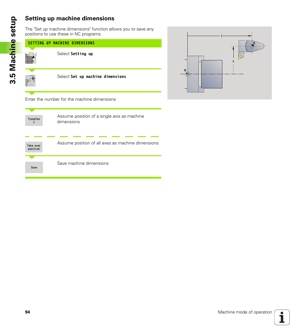 Setting up machine dimensions, 5 mac h ine set u p | HEIDENHAIN SW 688945-03 User Manual | Page 94 / 599
