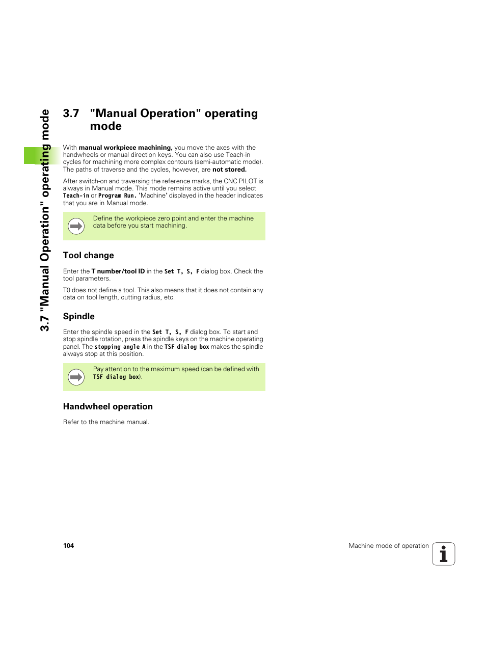 7 "manual operation" operating mode, Tool change, Spindle | Handwheel operation, Tool change spindle handwheel operation | HEIDENHAIN SW 68894x-02 User Manual | Page 104 / 619
