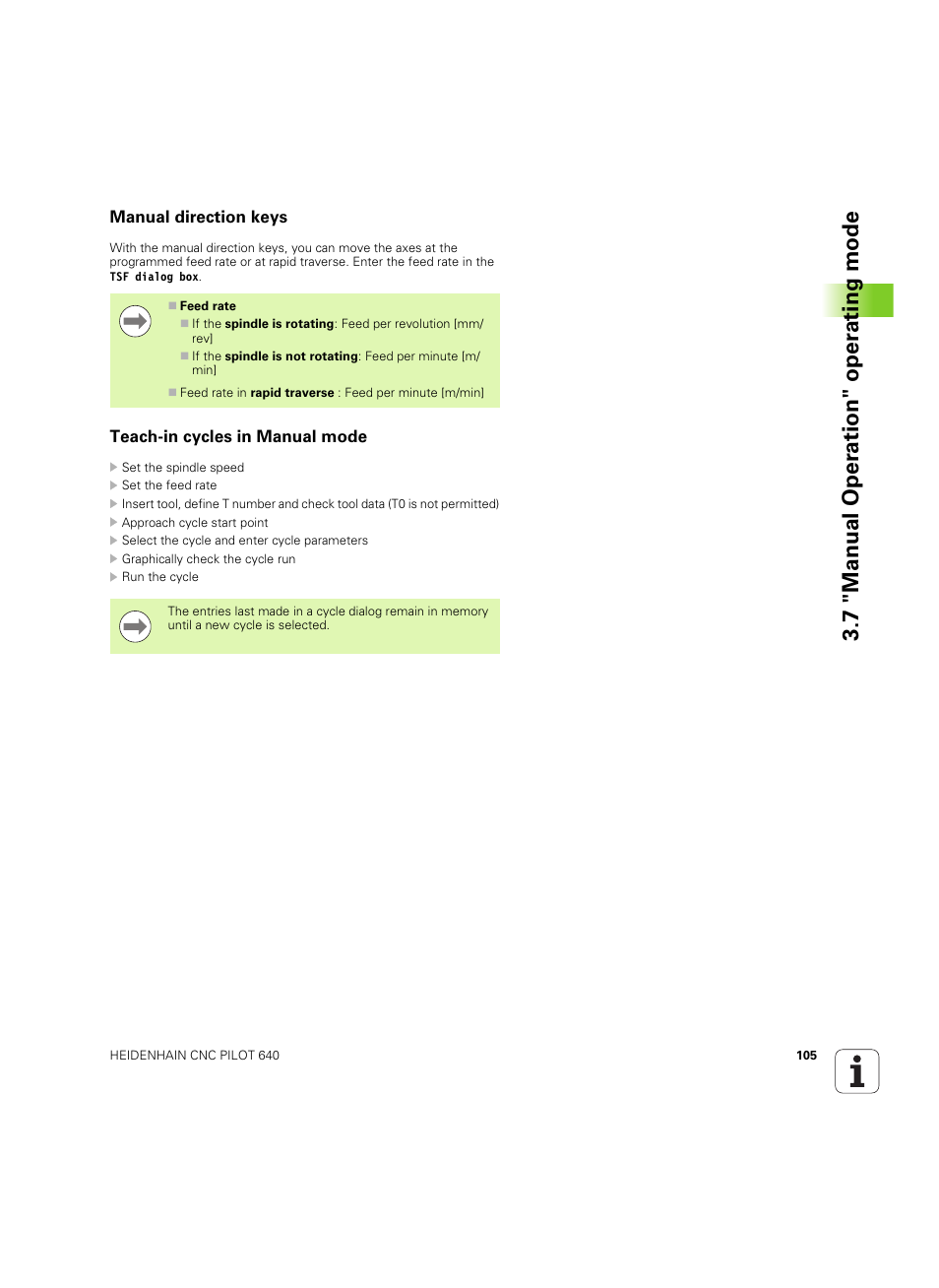 Manual direction keys, Teach-in cycles in manual mode, 7 "manual oper ation" oper ating mode | HEIDENHAIN SW 68894x-02 User Manual | Page 105 / 619