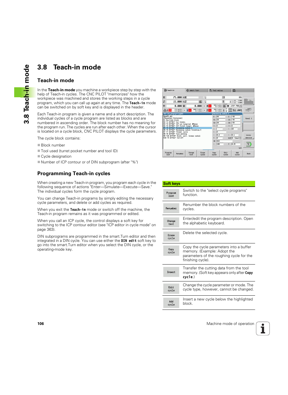 8 teach-in mode, Teach-in mode, Programming teach-in cycles | Teach-in mode programming teach-in cycles, 8 te ac h-in mode 3.8 teach-in mode | HEIDENHAIN SW 68894x-02 User Manual | Page 106 / 619