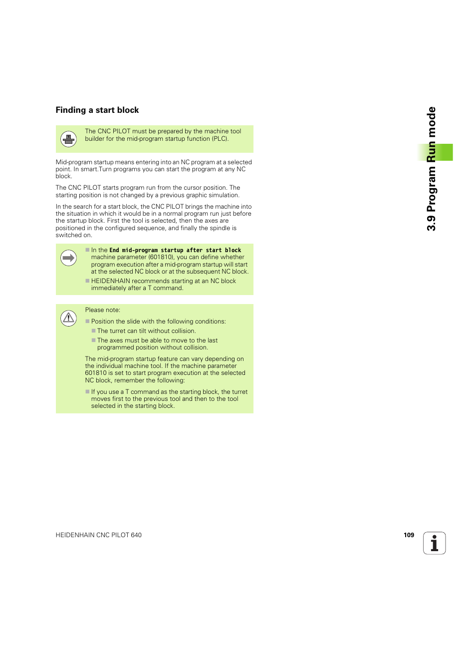 Finding a start block, 9 pr ogr am run mode | HEIDENHAIN SW 68894x-02 User Manual | Page 109 / 619