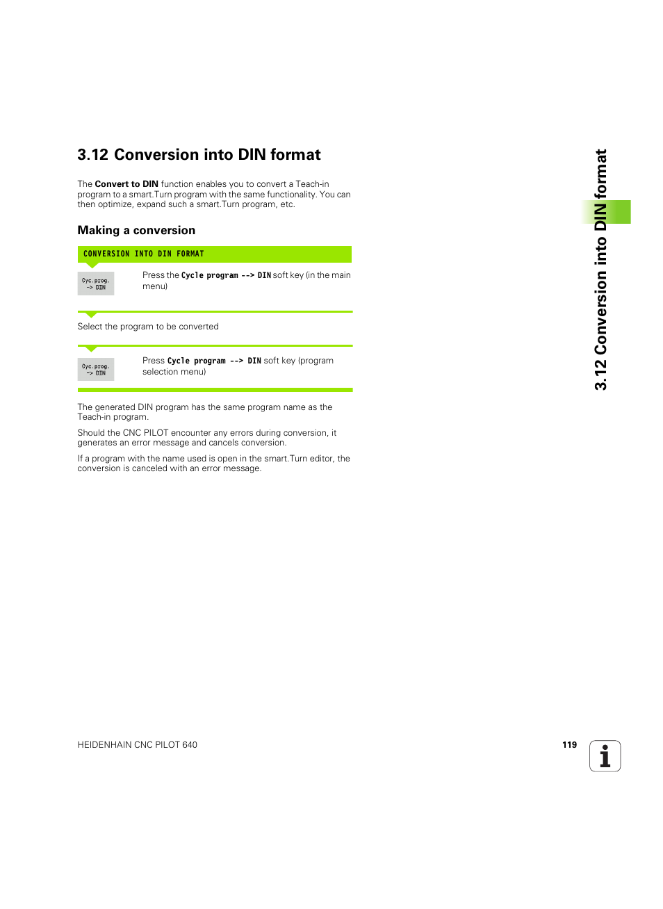 12 conversion into din format, Making a conversion | HEIDENHAIN SW 68894x-02 User Manual | Page 119 / 619