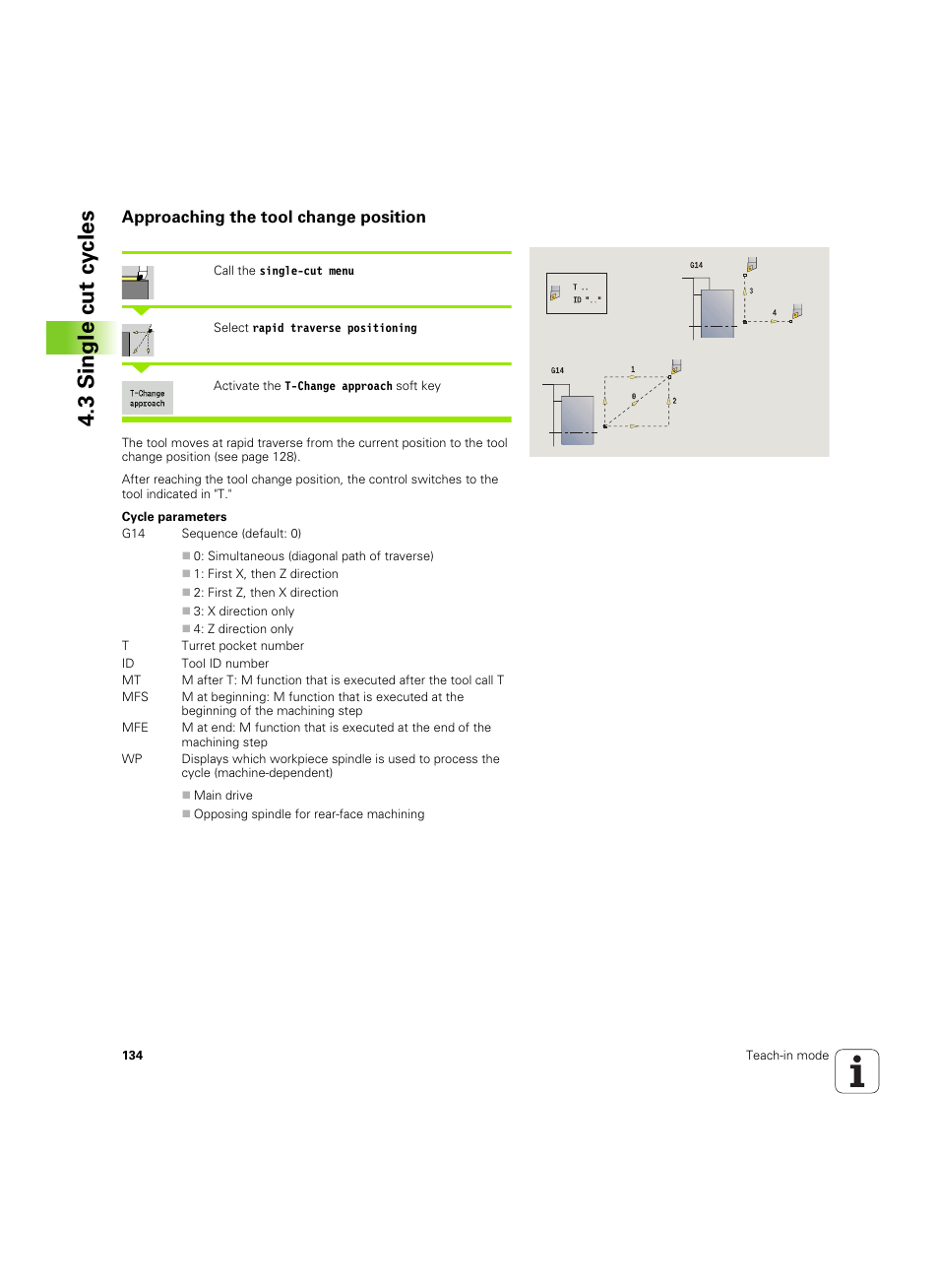 Approaching the tool change position, 3 single cut cy cles | HEIDENHAIN SW 68894x-02 User Manual | Page 134 / 619