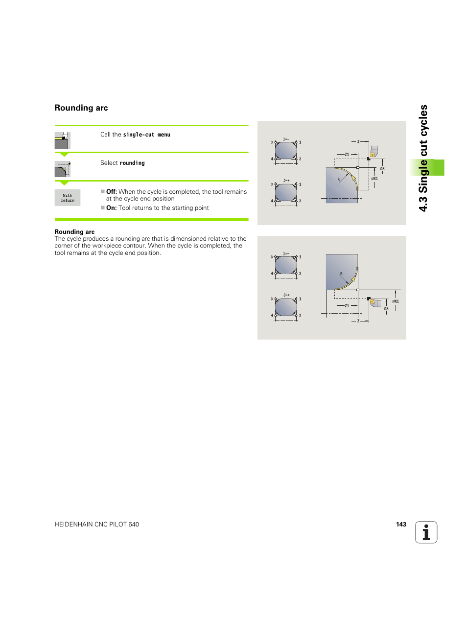 Rounding arc, 3 single cut cy cles | HEIDENHAIN SW 68894x-02 User Manual | Page 143 / 619