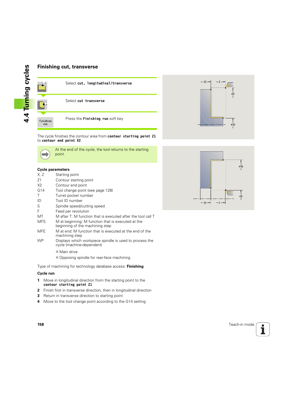 Finishing cut, transverse, 4 tu rn ing cy cles | HEIDENHAIN SW 68894x-02 User Manual | Page 158 / 619