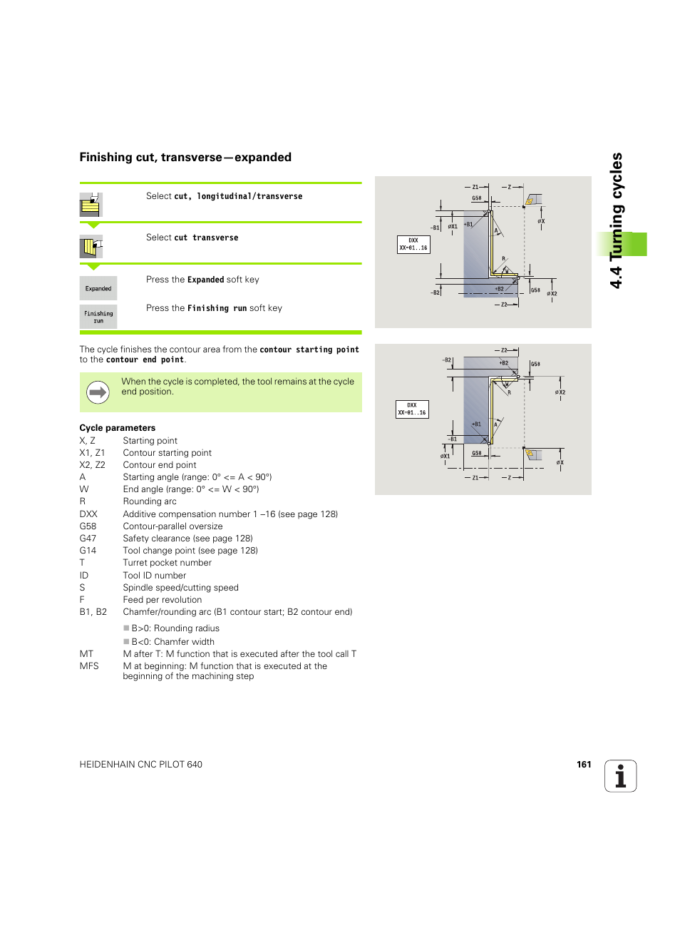 Finishing cut, transverse—expanded, 4 tu rn ing cy cles | HEIDENHAIN SW 68894x-02 User Manual | Page 161 / 619