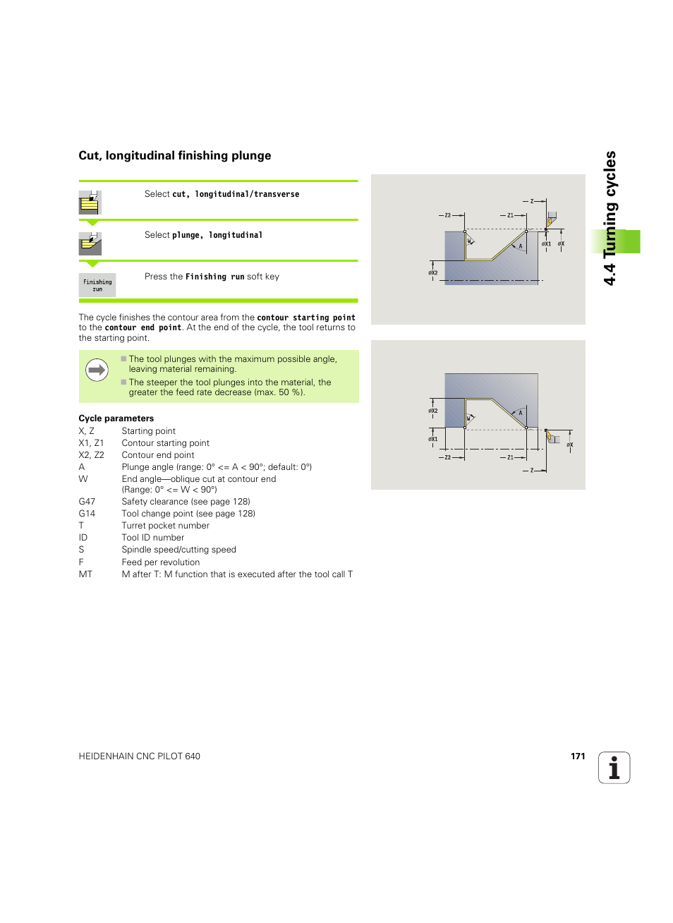 Cut, longitudinal finishing plunge, 4 tu rn ing cy cles | HEIDENHAIN SW 68894x-02 User Manual | Page 171 / 619