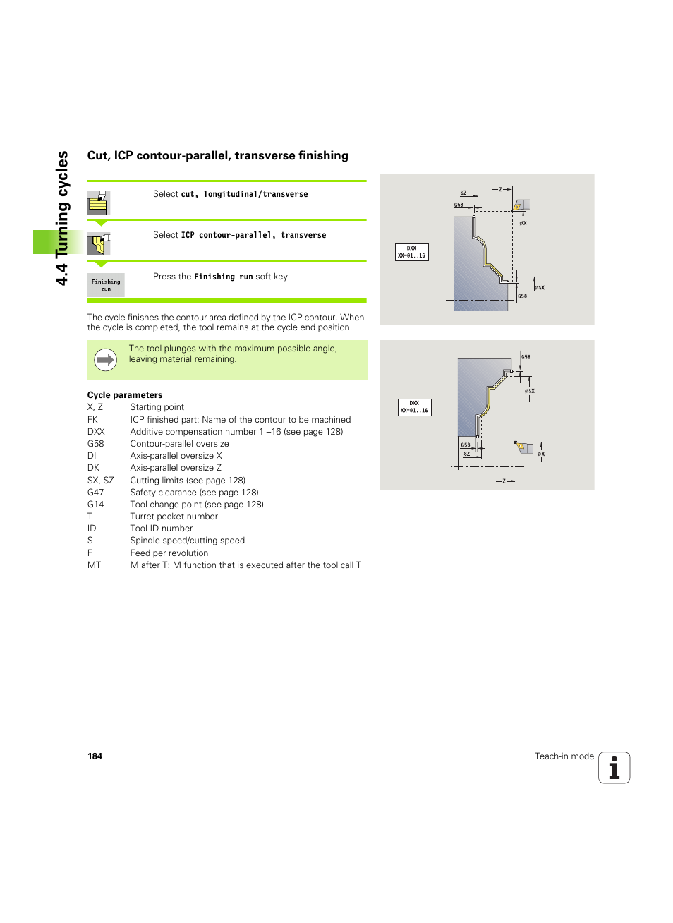 Cut, icp contour-parallel, transverse finishing, 4 tu rn ing cy cles | HEIDENHAIN SW 68894x-02 User Manual | Page 184 / 619