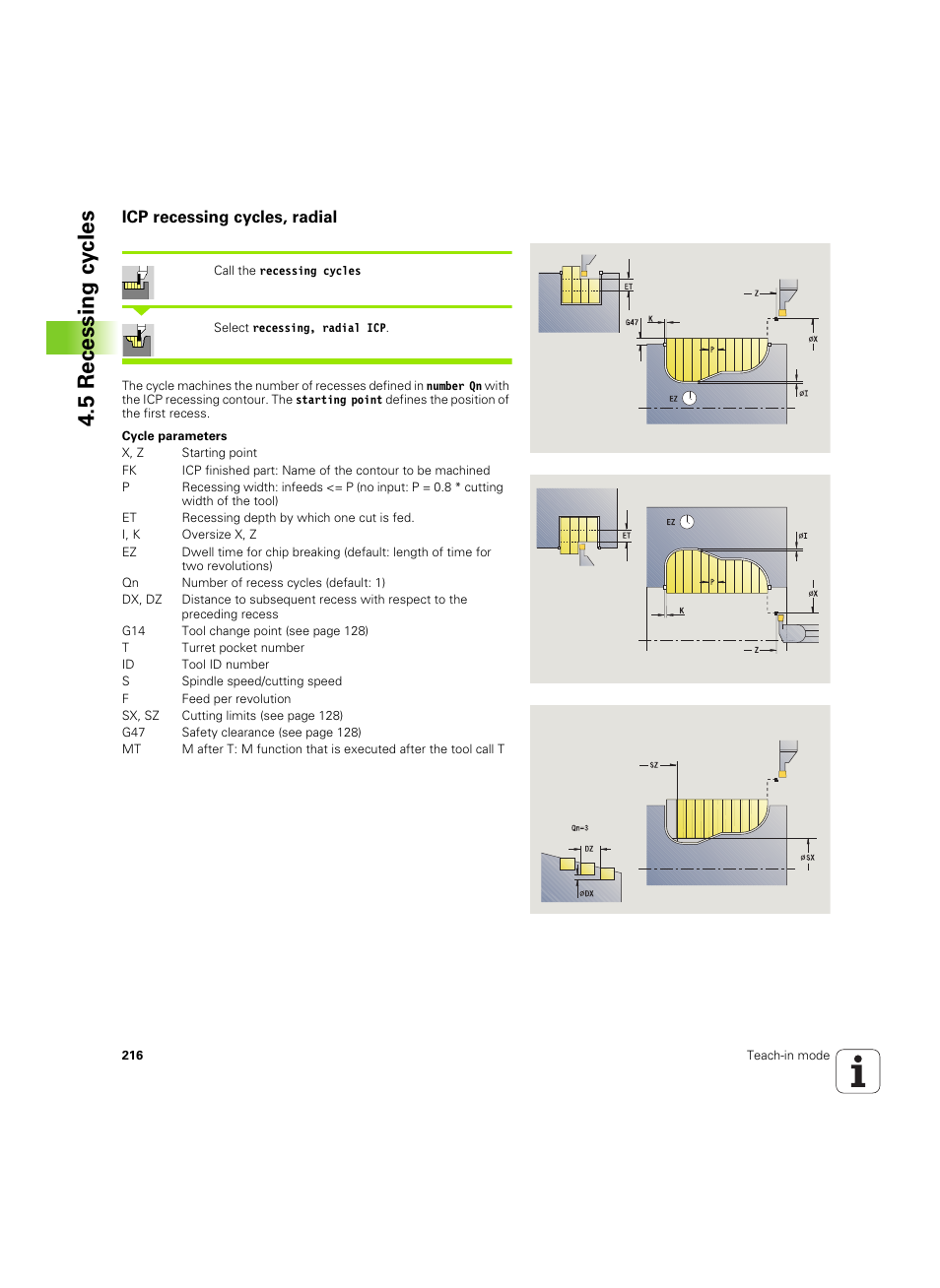 Icp recessing cycles, radial, 5 recessing cy cles | HEIDENHAIN SW 68894x-02 User Manual | Page 216 / 619