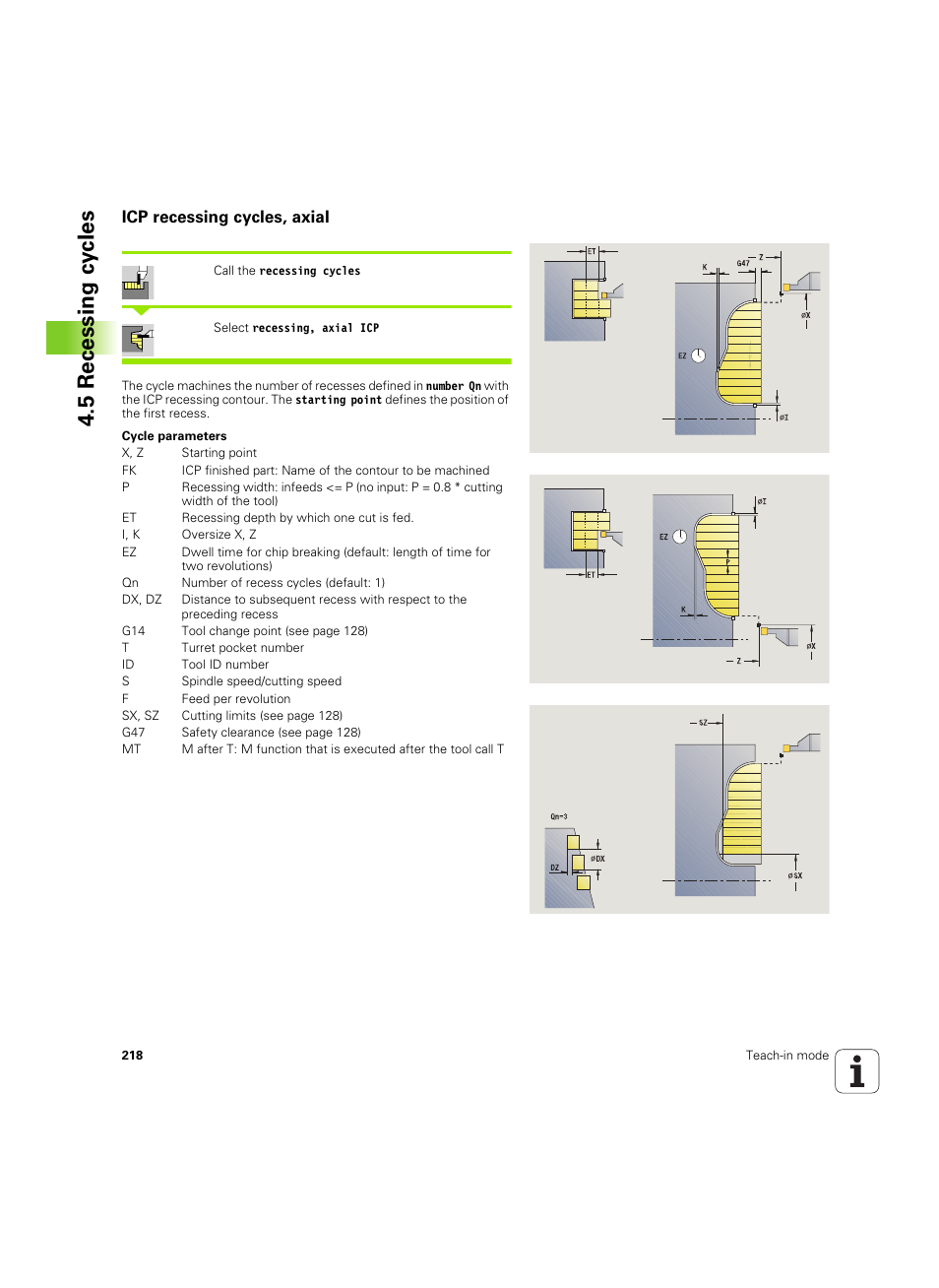Icp recessing cycles, axial, 5 recessing cy cles | HEIDENHAIN SW 68894x-02 User Manual | Page 218 / 619