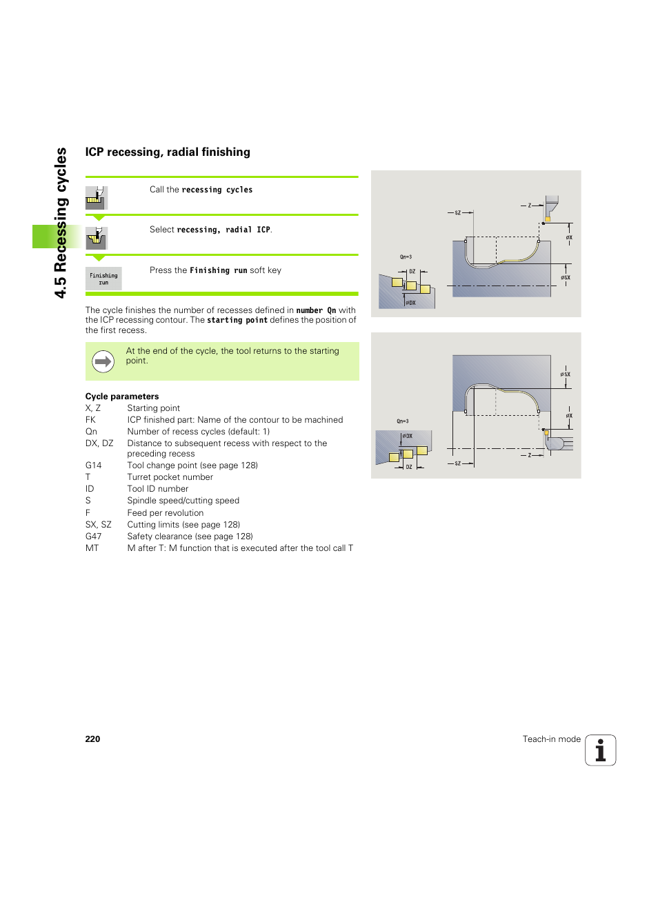 Icp recessing, radial finishing, 5 recessing cy cles | HEIDENHAIN SW 68894x-02 User Manual | Page 220 / 619