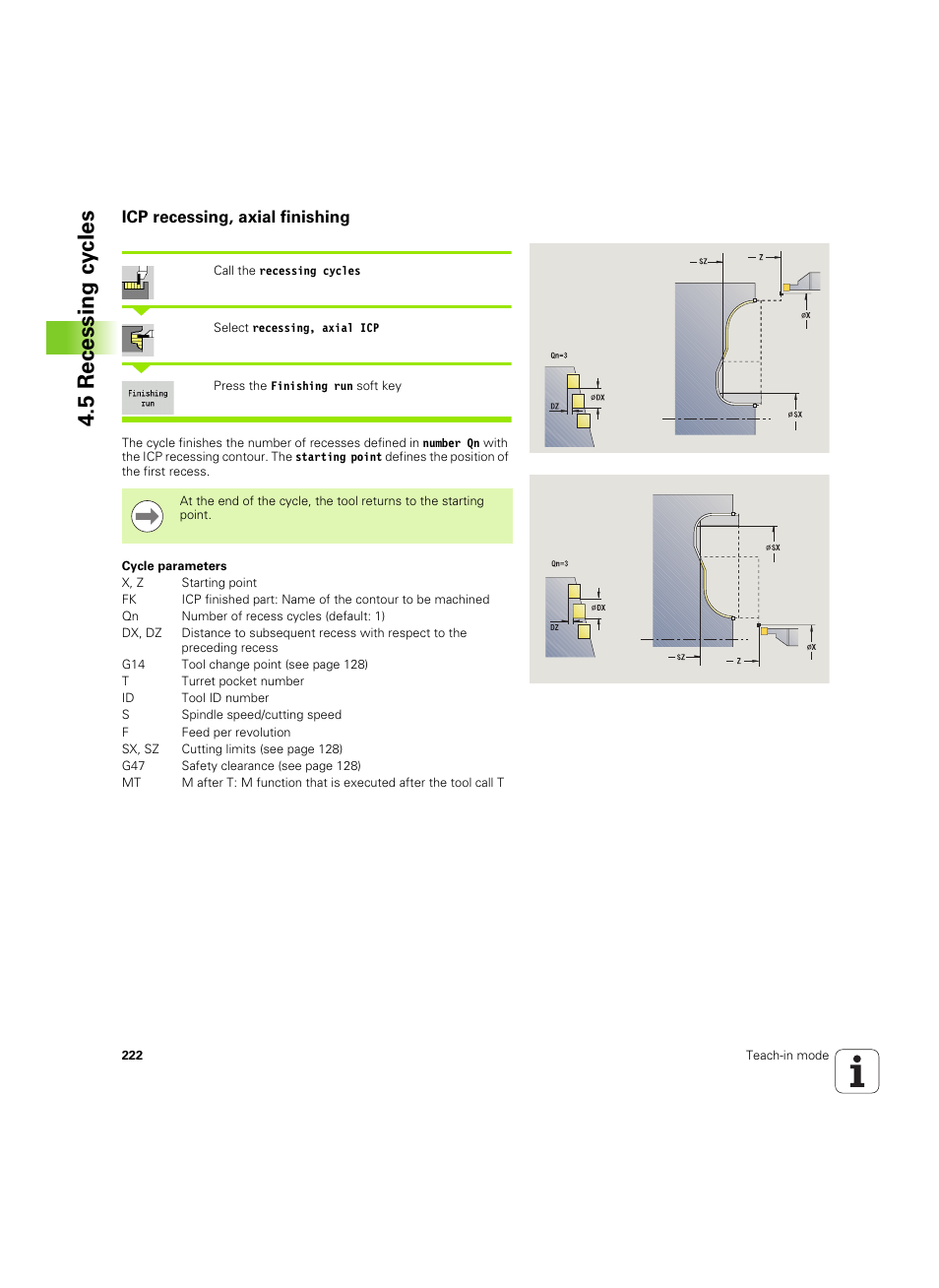 Icp recessing, axial finishing, 5 recessing cy cles | HEIDENHAIN SW 68894x-02 User Manual | Page 222 / 619